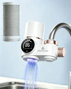 AQUPUVIR 264-Gallon Dual Source Tap Water Filter | UV-C Sterilization | Reduces Lead, Chlorine & Heavy Metals | Temp & Humidity Display | Self-Powered LED | Fits 22/24/28mm Round Faucets | Clean Safe Drinking Water for Kitchen Sink