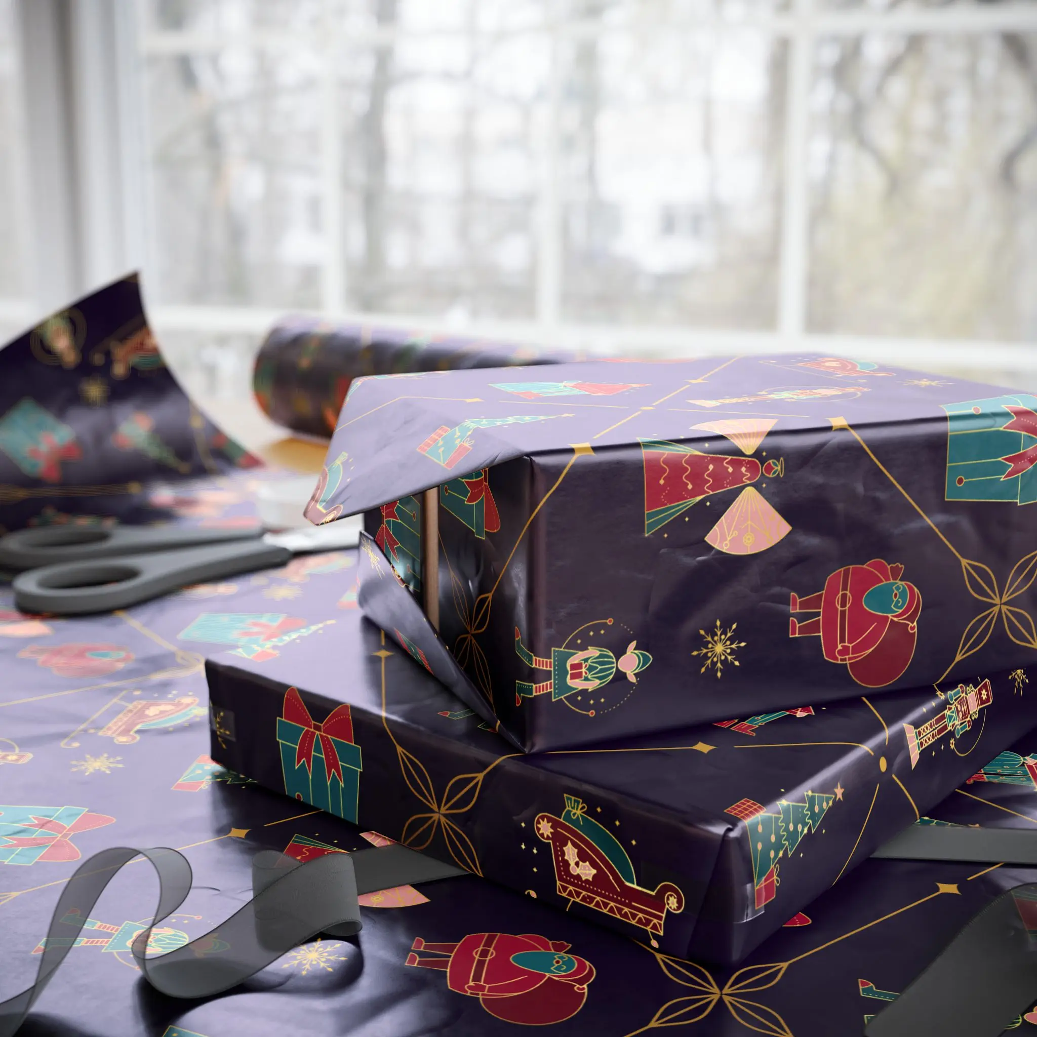 Purple Nutcracker Christmas Gift Wrapping Paper - Gloss-Matte Finish, Multi-Size, Elegant Office & Holiday Gift Wrap Supplies