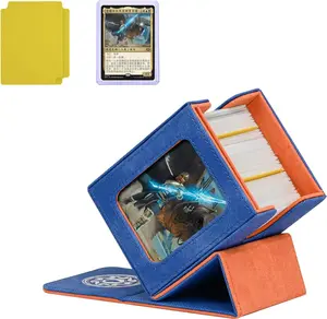 Card Deck Box for MTG with Commander Display for 100+ Double Sleeved Cards(Blue&Orange)