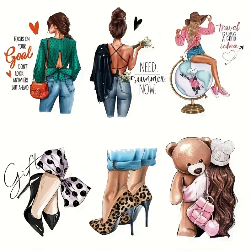 6 Pack Fashion Theme Iron on Patches Vivid Heat Transfer Design Bow Applique for T Shirt Jacket Pillowcase Lingerie Backpack DIY Clothing Decoration Iron on Appliques