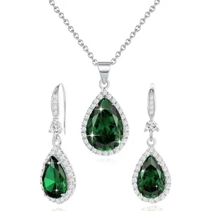 Women Jewelry Set Silver/Gold Plated Teardrop Pendant Necklace Dangle Drop Earrings Dangling Sets Birthstone Crystals Rhinestone,Birthday Anniversary Wedding Mother’s Day Gifts for Women