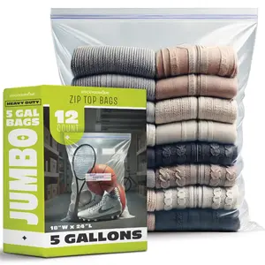 Zipper Storage Bags, (Pack of 12) 5 Gallon Resealable Food Storage Bag, Extra Large Zip Top Bags, Great Storage for Food, Clothing, Office Supplies & Travel Essential, 2 Mil Thick, Size 18