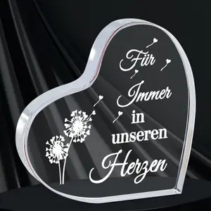 1 Heart-Shaped Acrylic Memorial Plaque for Cats - "Forever in Our Hearts" German Sympathy Gift, Souvenir with Dandelion Design, Home and Office Decoration, Christmas Ornament, Cat Memorial Item