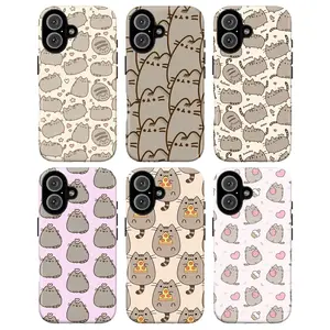 Cute Pusheen Cat Kawaii Cartoon Pattern Funny Pet Lover Fan Gift Graphic Art Trendy Tough Phone Case. Sweet Anime Aesthetic Heavy Duty Shockproof Protective Smartphone Cover for iPhone 17 Pro Max 16 Air 15 14 13 12 11.