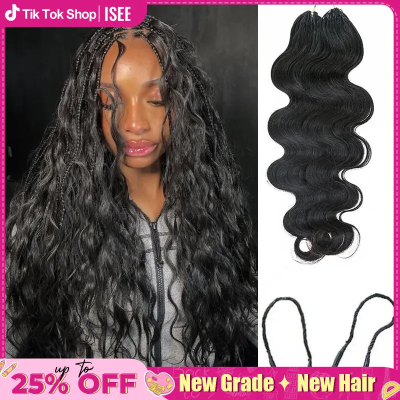 ISEE HAIR Human Hair Body Wave Crochet Braids Extensions Knotless Pre-Separated Miracle Knots Crochet Hair Lightweight Soft Natural Look Protective Style Boho Braids Vacation Hair Summer Hair 50g/Pack#SoHoChic #TikTokShopBackToSchool