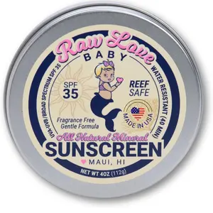 Raw Love Reef Safe Children’s Sunscreen SPF35 | Kids Natural Mineral Sunscreen | Sensitive Skin, Fragrance Free Zinc Oxide SPF 35 | No Chemicals, Reef Safe, Water Resistant | 4oz Facial Organic Skincare Facial Gentle Comfort Jojoba Gentle Coconut Skincare