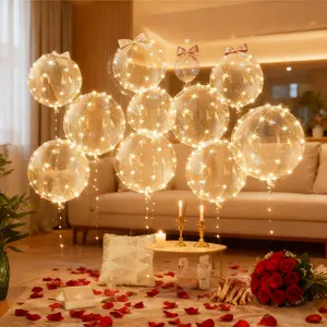 10/20 Pack LED Balloons, 24 Inches Light Up Balloons, Clear Helium Bobo Balloons, Glow Bubble With String Lights for Valentines Day, Halloween, Christmas, Wedding, Birthday Party Decoration