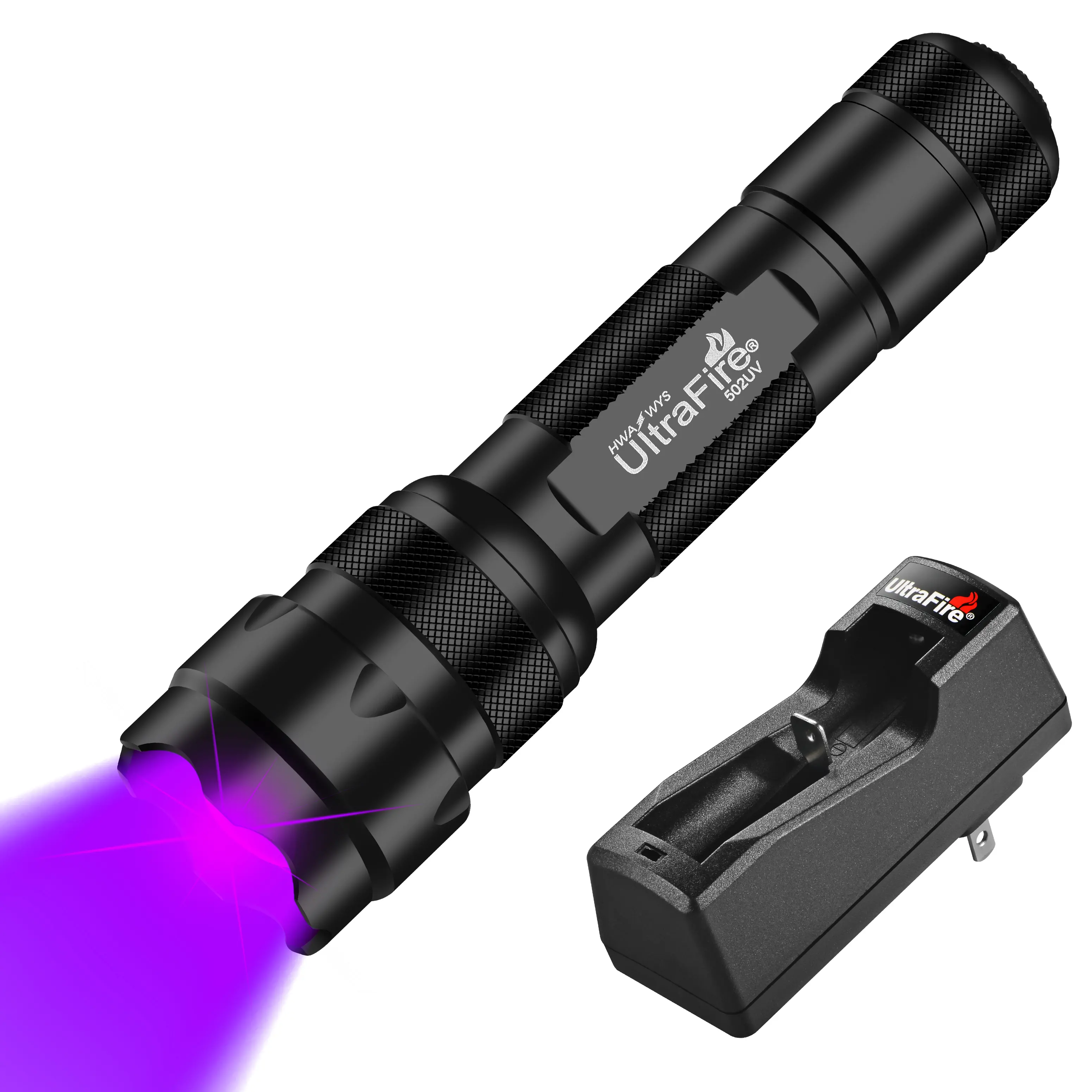 UltraFire 502UV Zoomable Blacklight Torch - 395-405 nm UV LED Lamp, Portable EDC Li-ion Battery-Powered Flashlight for UV Glue Curing, Pet Urine Stain Detection (Sports & Outdoor Hiking Lights, Adjustable Zoom, Cells/Batteries Packed Separately), Stain De