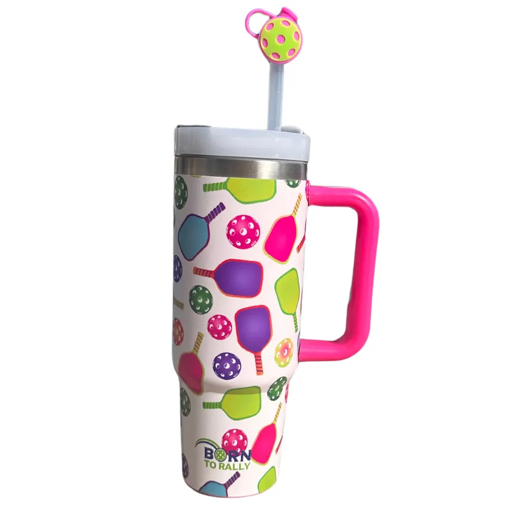 Pickleball 30oz Tumbler- Pink Multi Paddle Bottle Drinkware