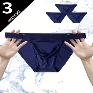 3-Pack Men's Ice Silky Underwear - Breathable Quick-Dry Seamless Boxer Briefs for Sports & Gym, Anti-Friction Elastic Waistband, Soft Stretch See-Through Black Casual Underwear, Training Sleek Appearance, Comfortable Fit