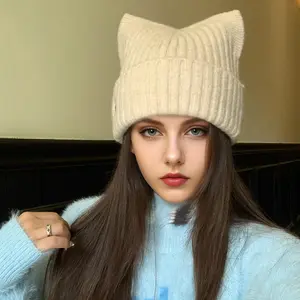Autumn and winter thickened knitted hat wool blended wool hat women's outdoor windproof cycling ear protection solid color versatile cold hat