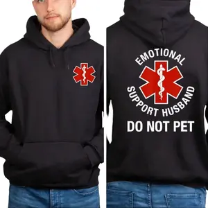 Emotional Support Husband Hoodie, Funny Do Not Pet Medical Symbol T Shirt Gift For Husband Boyfriend Husband Sweatshirt, Unisex Sweater Pullover Tee