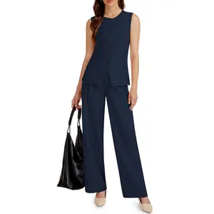 Casly Lamiit Women's 2 Piece Blazer Outfits Sleeveless Crewneck Vest & Wide Leg Pantsuit 2026 Dressy Casual Work Sets Elegant Womenswear Chic Clothes #Springfresh