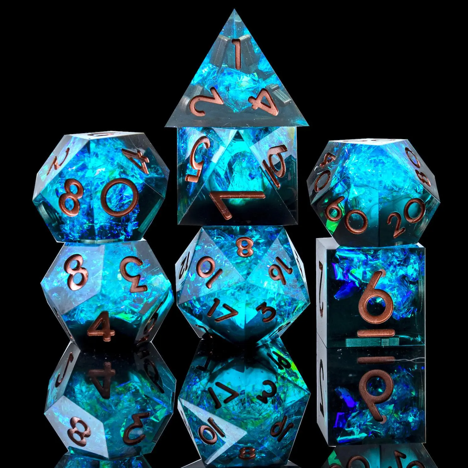 Multi-sided RPG Polyhedral Resin Durable Dice, 7 Counts/set Handmade Dice for Dungeons and Dragons TTRPG Games, Roleplaying Games Shadowrun MTG