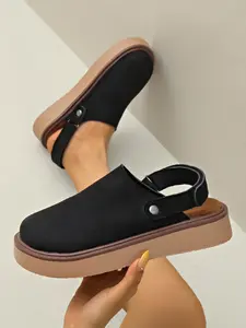 Women's Thick Sole Single Shoe, All-Season Slip-On Mules, Colors, Casual Fashion Buckle Backless Sandals, Rubber, Slipper Sandals