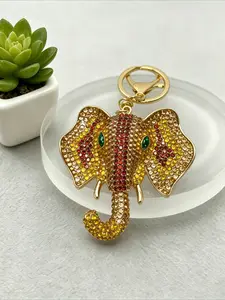 1PC Large Elephant Head Keychain Alloy Rhinestone Animal Pendant Key Ring Charm Fashion Accessory