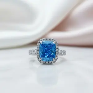 Gorgeous Halo Cushion Cut Aquamarine Blue Engagement Ring