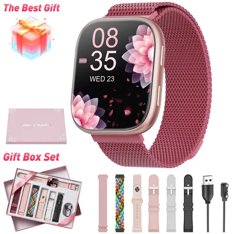 LBSAU Smartwatch for Women & Men, 1.85in Touchscreen Fitness Tracker, Bluetooth Calling, Heart Rate/Sleep Monitor, 100+ Sports Modes, IP67 Waterproof, 7-15 Days Usage, Wearable Tech for Android/iOS Smartphones, Back to School Gift (7-in-1 Gift Set)