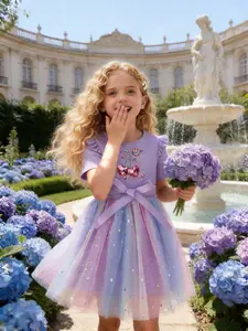 Summer Girls' French Garden Princess Skirt, Cute Cherry Print Gradient Mesh Tutu, Multi-Layered Breathable Skirt for Birthday/photoshoot/daily Wear