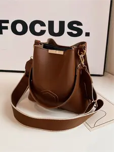 Vintage Minimalist Single Shoulder Bucket Bag with Adjustable Woven Strap, Versatile Crossbody Bag for Women, Stylish Commuter Accessory, Crossbody Purse