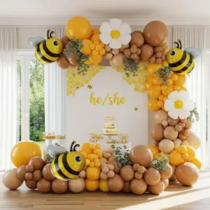 Bee balloon garland arch kit Retro brown balloon with daisy balloons for little honey Birthday Party what will it bee Gender Reveal baby shower bride to bee decorations (brown yellow sand white)