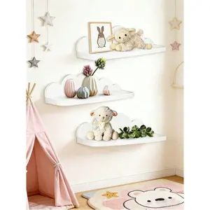 3-pack cloud-shaped floating wall shelves, cute white wall-mounted display racks, simple nursery storage racks, suitable for nursery decorations, toys, photo frames and small plants.