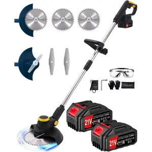 Weed Wacker - Electric Weed Cordless Eater, 12" Brush   , (2 x 21V 4.0Ah  & Charger), Brushless Grass Trimmer with Adjustable Shaft &  for Yard and Lawn Care (Black)
