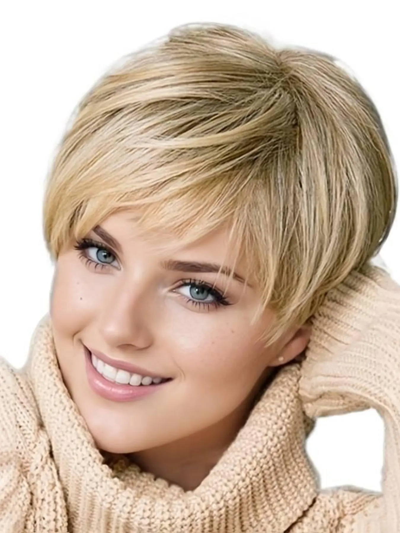 Women's Wig, 8 Inch Gradient Golden, Natural Puffy Layered Short Straight Hair, Suitable for Daily Wear and Party, Machine Made Wig, Straight Wigs