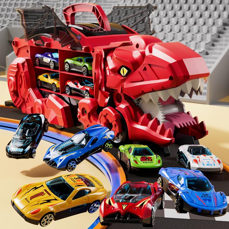 Children's Tyrannosaurus rex dinosaur devours rail car toy, transforms, slides, ejects alloy car, boys 2, children 3, Christmas birthday gift for girls