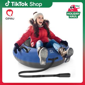 Christmas Gifts QPAU 48inch Inflatable Snow Tube with Premium Canvas Cover for Kids & Adults, Heavy Duty Sled for Winter Outdoor Fun, Extreme Cold-Resistant & Durable Snow Tube with Detachable Leash