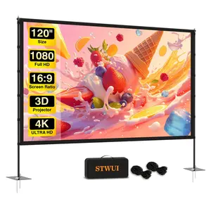 STWUI 120 inch Outdoor Projector Screen with-Stand Portable Projection Screen Indoor Outdoor Projector Screens 16:9 4K HD Lightweight Movie Screen with Carry Bag for Backyard Movie Night