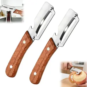 Multifunctional Vegetable Peeler, 2026 New Fruit Peeler with Wooden Handle and Bottle Opener, 2-in-1 Stainless Steel Kitchen Tool for Apple, Potato, Carrot, for Home Cooking (2Pcs)