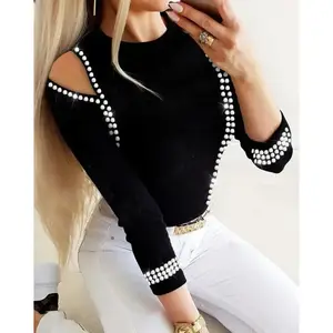 Trendy Hollow Out Rhinestone Blouse