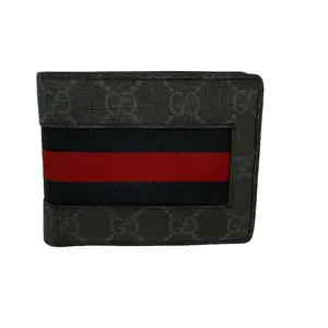 Pre-owned GUCCI Coated canvas Wallet GG Supreme Men's Web Black Bi Fold Wallet