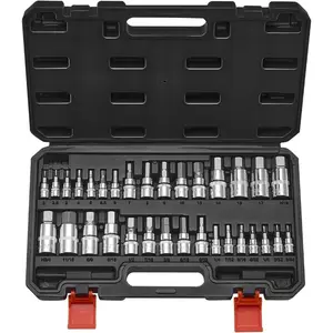 VEVOR Torx Bit Socket Set, 34 - Piece Solid Star and Tamper Proof T6 - T70, S2 Alloy Steel and Cr - V Steel, 1/4 in, 3/8 in, and 1/2 in Drives, with Enhanced Storage Case, Torx Sockets for Hand UseVEVOR Super Brand Day