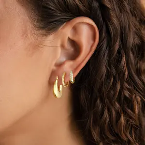 CAROVO 14K Gold-Plated Hoop Earrings Dainty Cubic Zirconia Hypoallergenic Trendy Stack Jewelry for Women