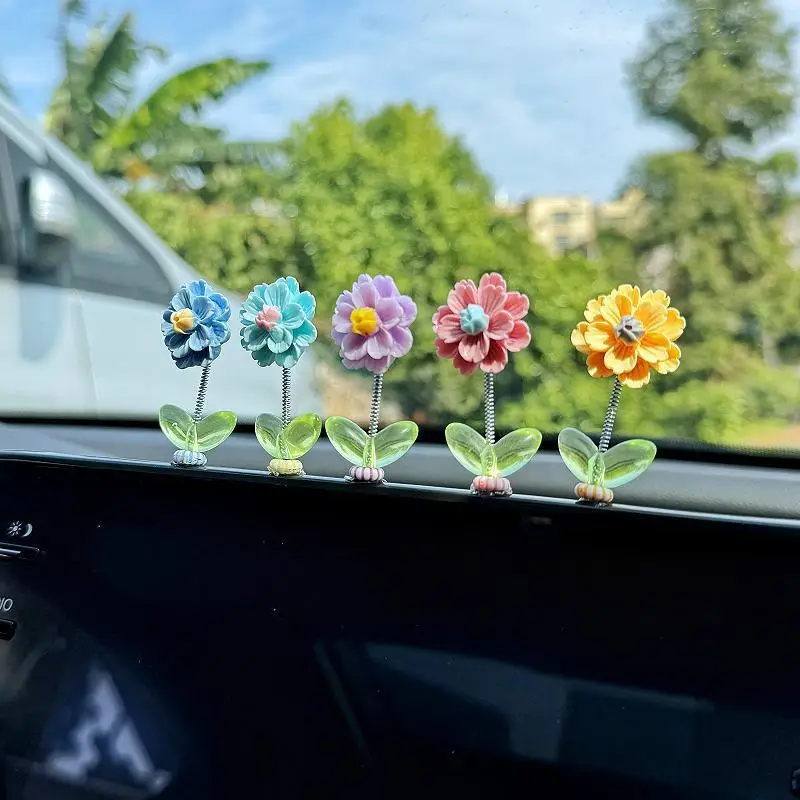 Flower Design Car Decoration, Center Console Cute Car Interior Ornament, Car Interior Decoration Accessories for Women & Girls
