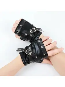 Black half-finger gloves women Gothic black fingerless short wrist cuffs Harajuku unique niche women gloves