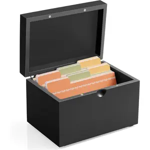Index Card Holder 3x5, Wooden Index Card Organizer Box with 45 Index Card Dividers, Flashcard Notecard Holders for Home Office, Black