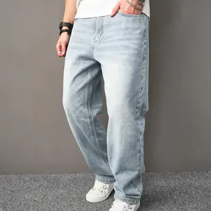 Baggy Jeans Men Multiple Pockets Distressed Straight Carpenter Stylish Comfortable Cargo Denim Pants Menswear Underwear Plain Casual Beige 113 Baggy Pants Skinny Jeans