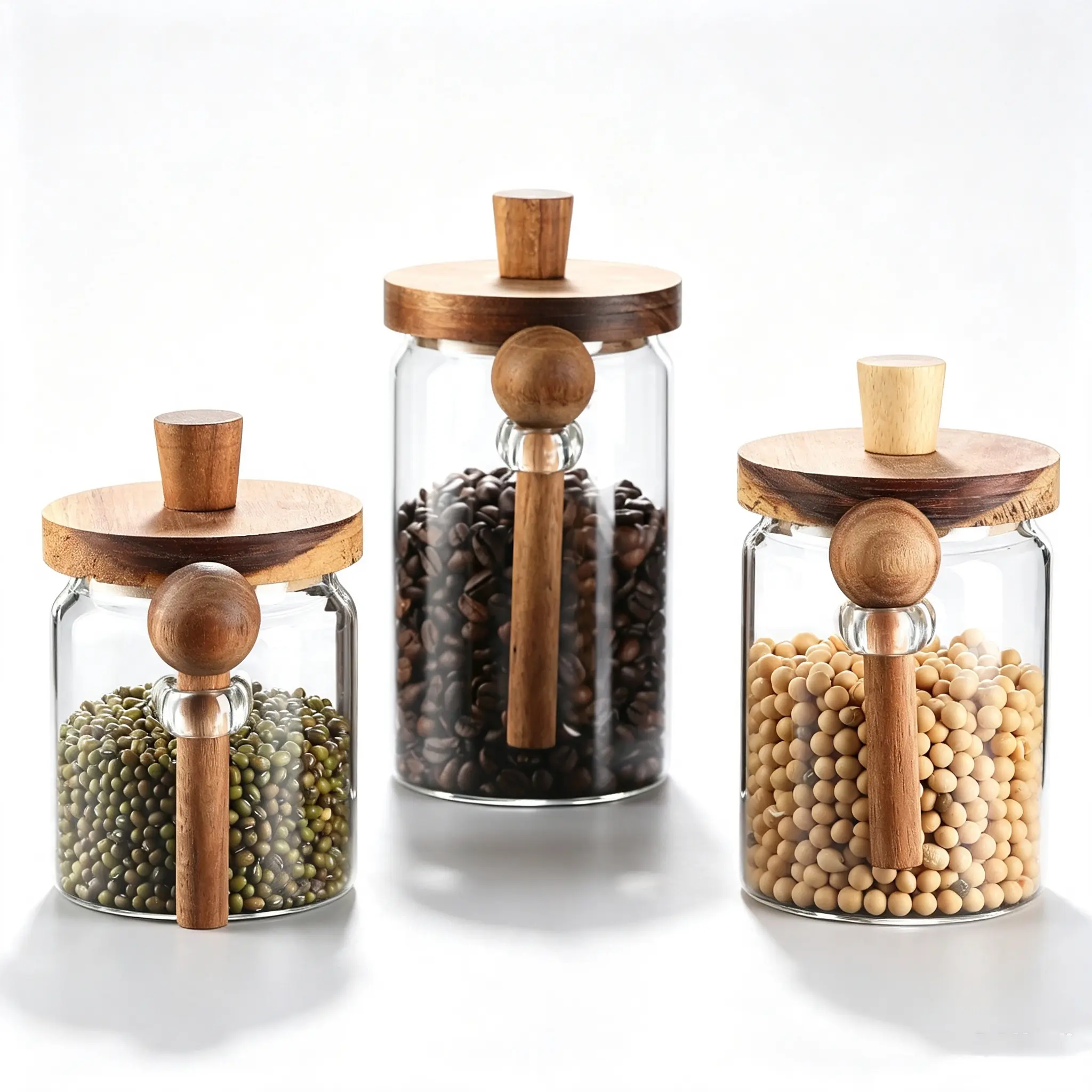 15/20/26 oz Organiser Bottles Vintage Glass Jars With Lids, Airtight Food Storage Containers, Kitchen Canisters For Sugar, Coffee, Tea, Spice, Flour, Candy Cookie, Pasta, Cereal, Cute Decorative Jars Includes a Wooden Spoon