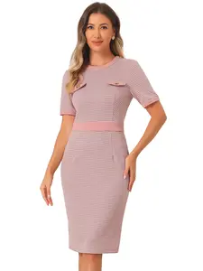 INSPIRE CHIC Houndstooth Business Elegant Bodycon Midi Plaid Dress