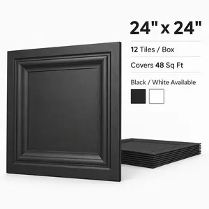 PVC Ceiling Tiles 24"x24", 12-Pack 3D Decorative Ceiling Panels, Waterproof Lightweight PVC Tiles for Drop Ceiling Grid Or Glue-Up, Covers 48 Sq Ft, Black/White