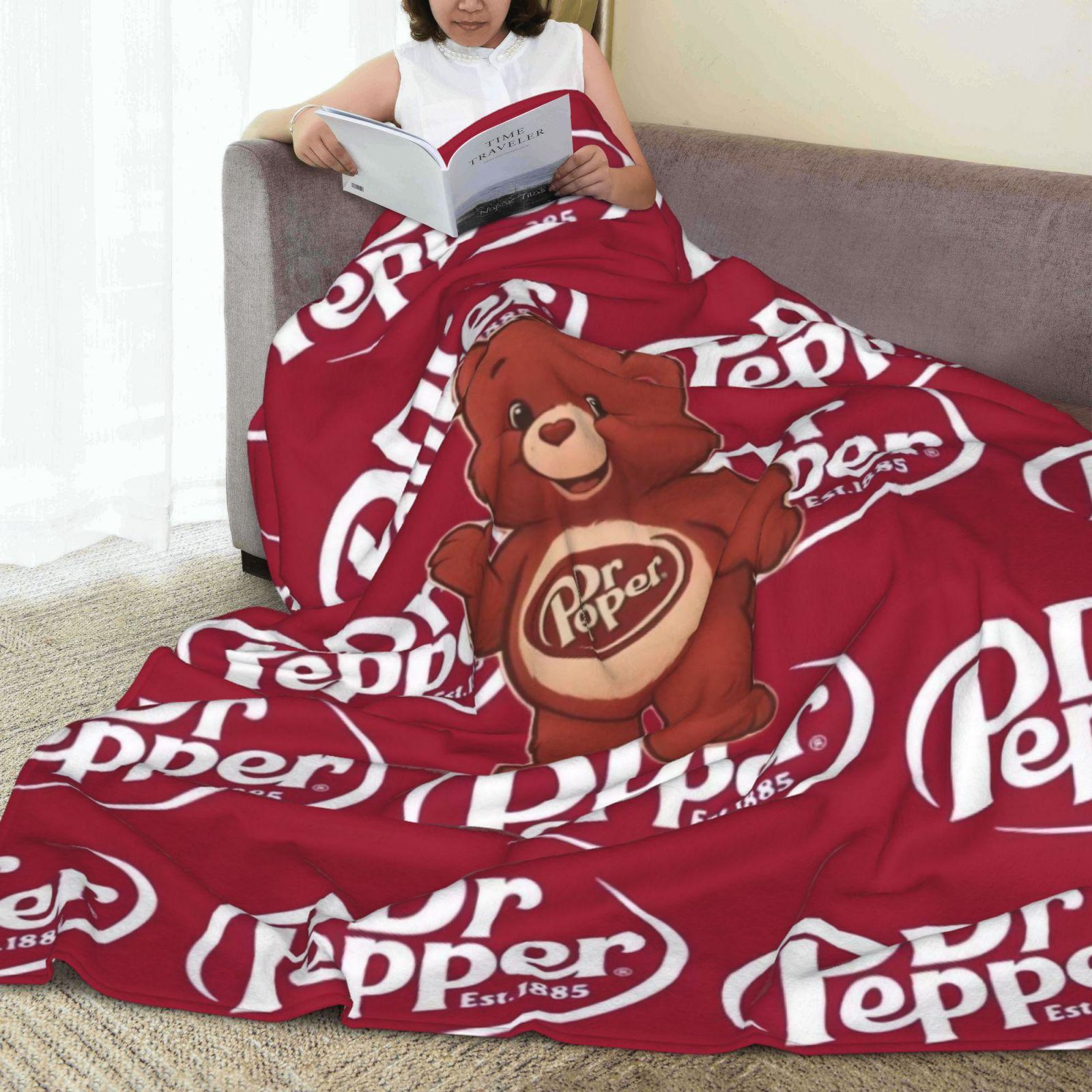 Dr Pepper Care Bear Fleece Blanket, Cute Soda Bear Throw Blanket for Dr Pepper Lovers