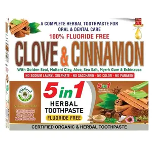 Al Riyan Clove & Cinnamon 5 in 1 Herbal Toothpaste All Natural Fluoride Free with Golden Seal Multani Clay Aloe Sea Salt Myrrh Gum & Echinacea for Optimal Oral Health