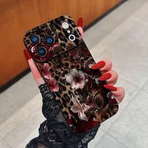 Cherry Leopard Print Phone Case, Anti-Drop Wear-Resistant, Compatible with iPhone 11/12/13/14/15/16 Series, Durable Protection, Full Camera Lens Protection, Anti-Scratch Anti-Fingerprint Lightweight Slim Fit, Cherry Leopard Cheetah Print Aesthetic Viral