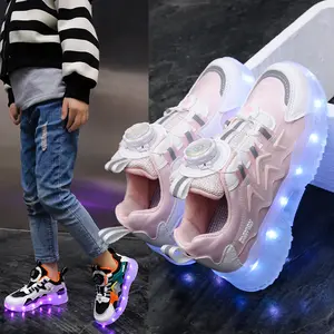 Rotating Button Charging Colorful Luminous Shoes Sports Light Shoes Children's Shoes Boys And Girls Children's Luminous Dad Shoes