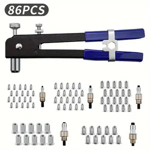86 Piece Manual Rivet Gun Set, Includes Steel & Plastic Thread Cutting Heads, Fits Electric Drills, DIY Plumbing Projects Essential Tool Kit, Hand Tools