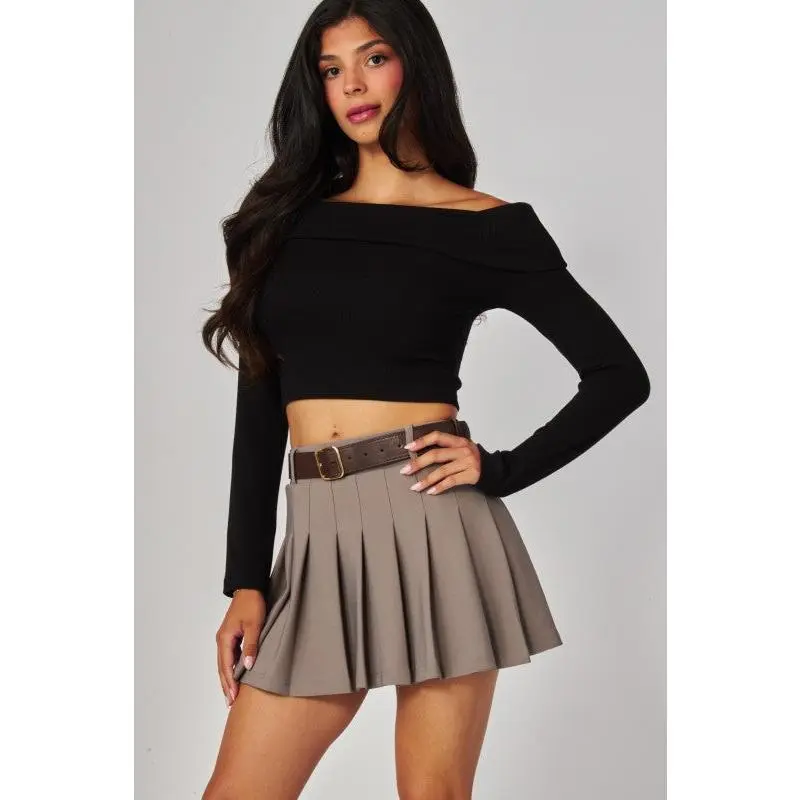 Scuba Belted Pleated Mini Skirt Skort