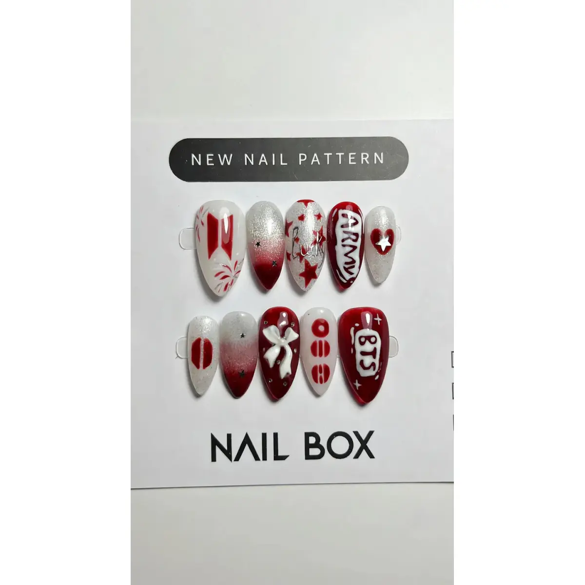 Press On Nails Red White Kpop Nail Set Handmade Gel Nails Glitter Star Nails Cute Korean Nail Art Reusable Nails Press On Nails Red White Kpop Nail Set Handmade Gel Nails Glitter Star Nails Cute Korean Nail Art Reusable Nails